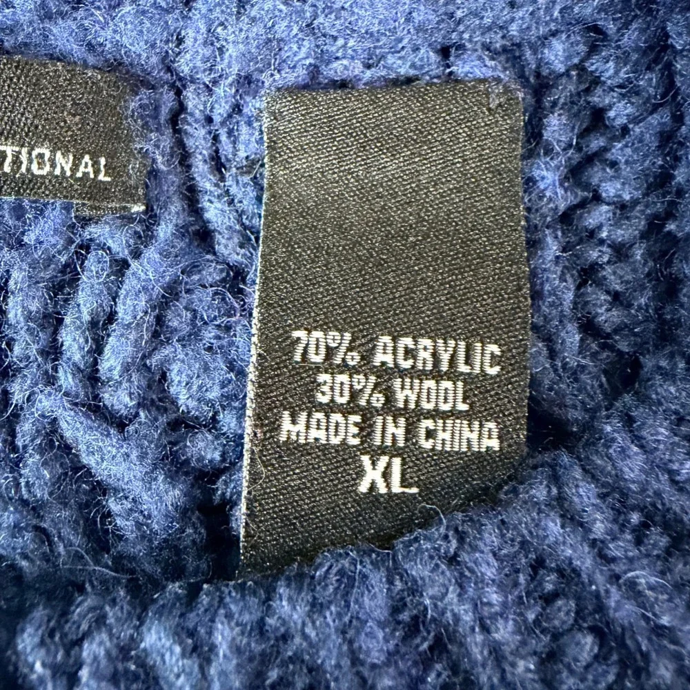 Moda International Navy Blue Cable Knit Wool Blend Crew Neck Tunic Sweater XL